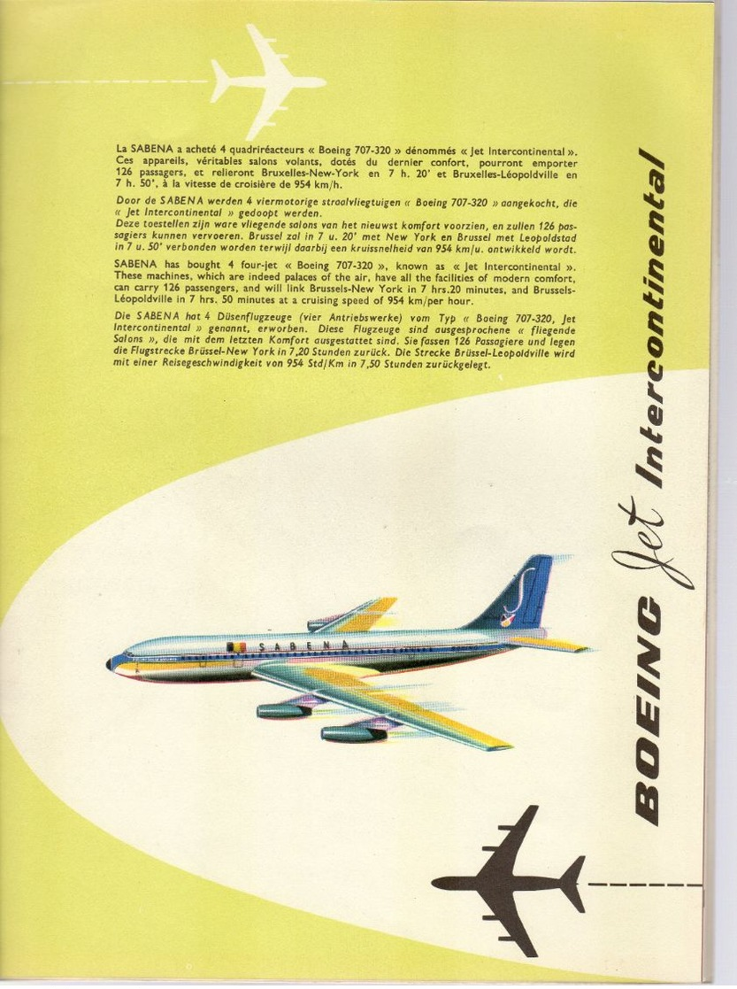 SABENA EXPO 58 VIERTALIGE FOLDER VAN SABENA MET ACHTERAAN PROMOTIE VOOR DE WERELDTENTOONSTELLING 1958 24 Blz - Reclame