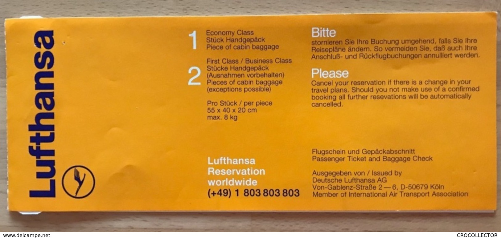 LUFTHANSA TICKET 13JUL98 ROME NICE ROME - Billetes