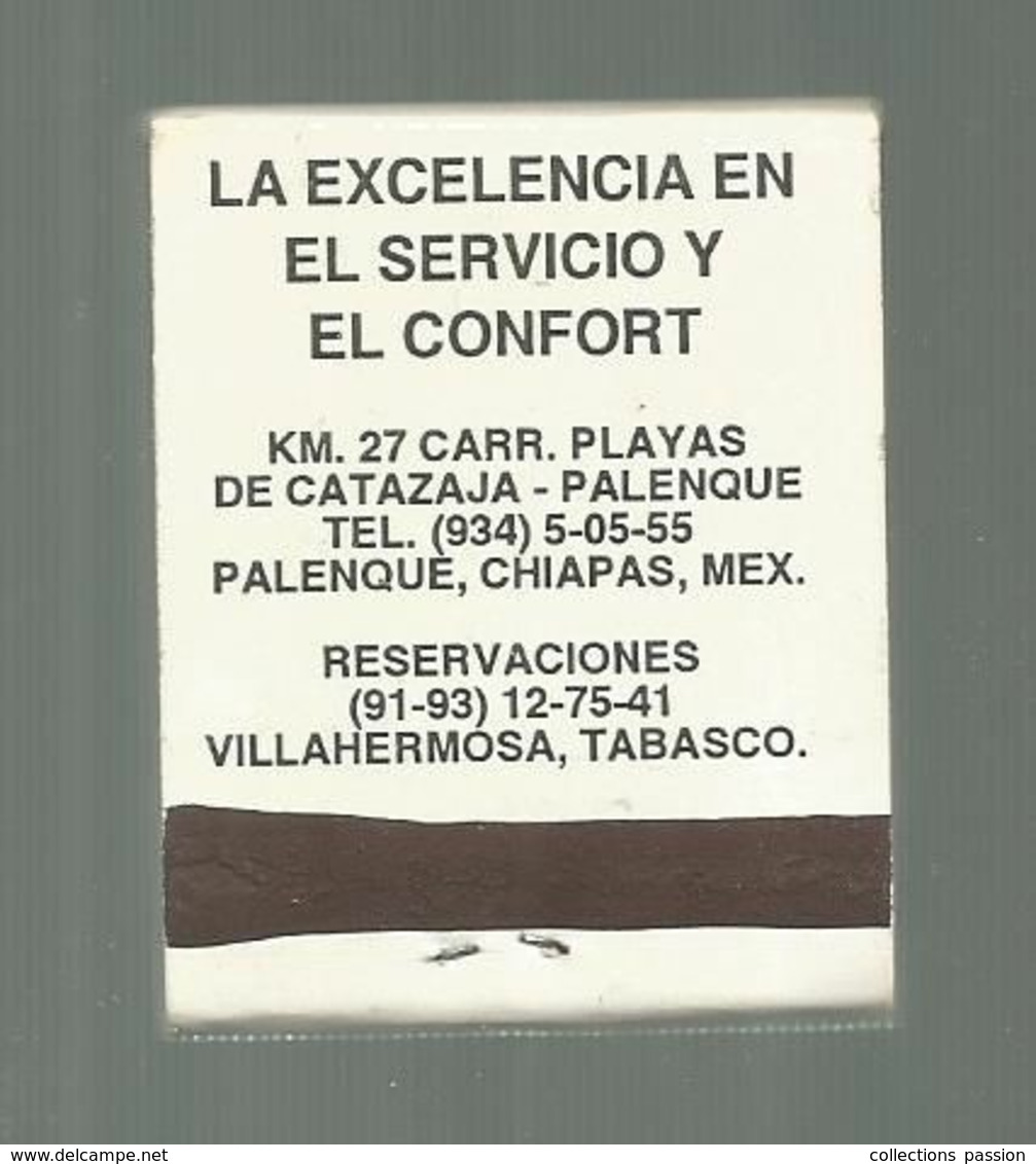 Boite D'allumettes , Pochette, Hotel Plaza Palenque ,Best Western , Mexique , 2 Scans - Boites D'allumettes
