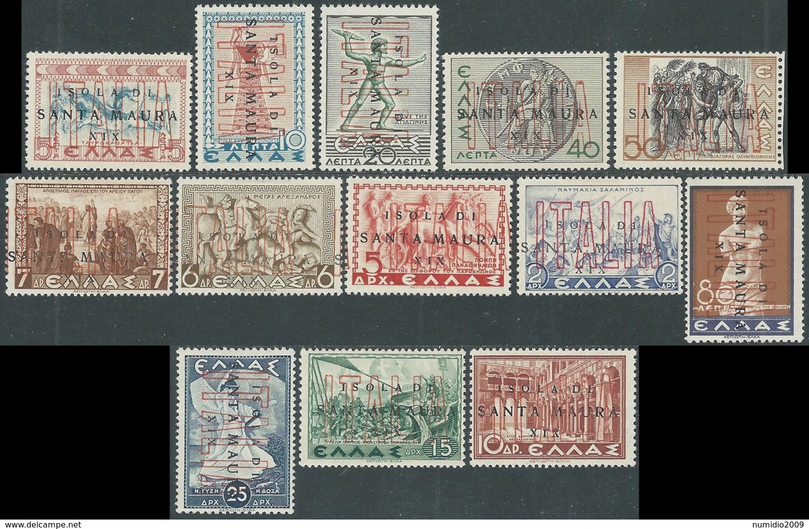 1941 ISOLA DI SANTA MAURA SOPRASTAMPA PRIVATA 13 VALORI MH * -RB37-7K - Zante