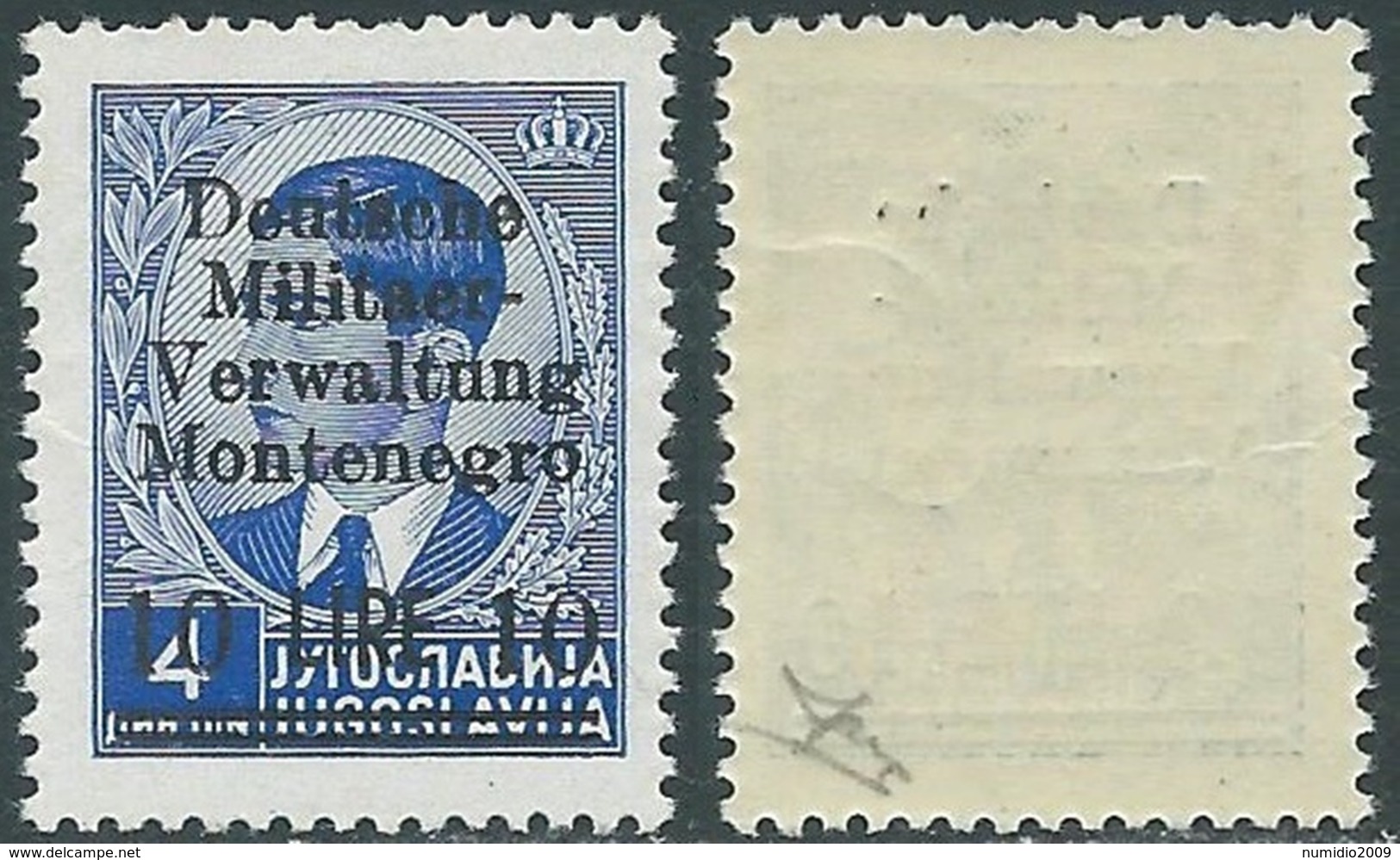 1943 OCCUPAZIONE TEDESCA MONTENEGRO CETTIGNE 10 LIRE SU 4 D MNH ** - RB41-4 - Deutsche Bes.: Montenegro
