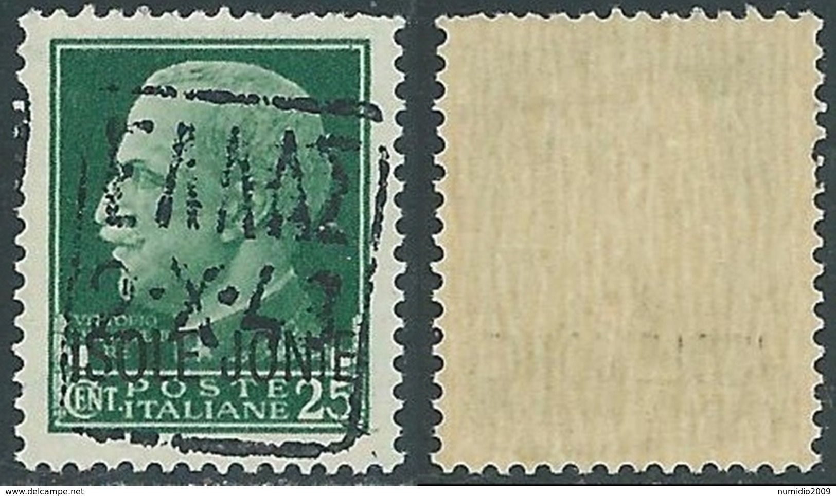 1943 OCCUPAZIONE TEDESCA ZANTE 25 CENT VARIETà SOPRASTAMPA OBLIQUA MNH ** RB37-6 - German Occ.: Zante