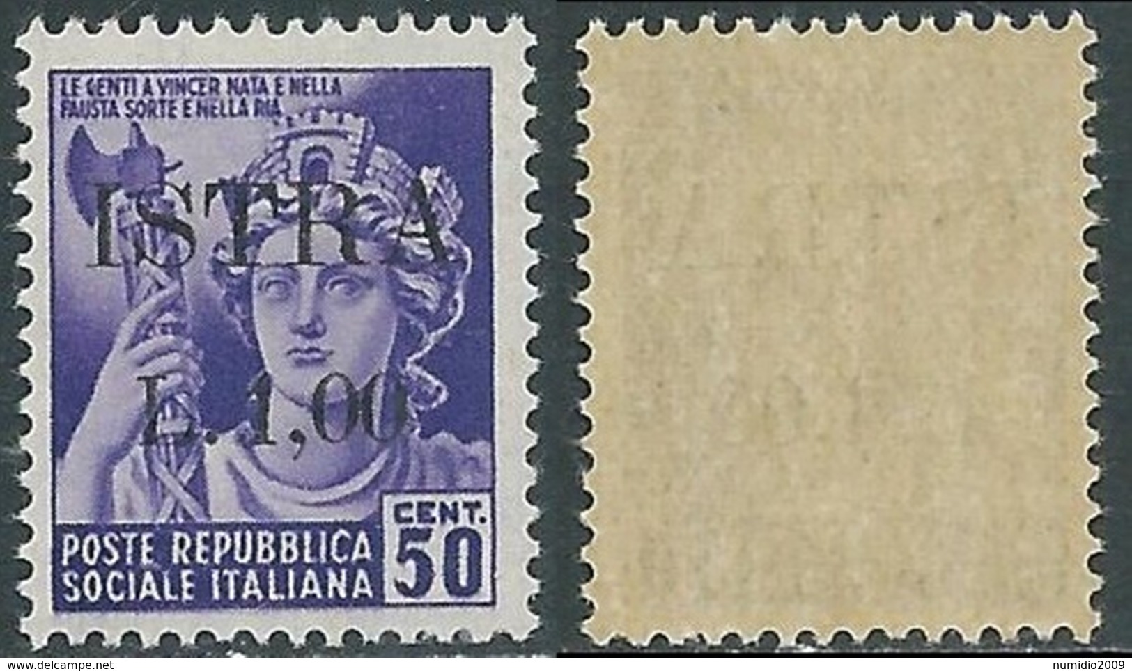 1945 OCCUPAZIONE JUGOSLAVA ISTRIA POLA 1 LIRA SU 50 CENT MNH ** - RB37-6 - Joegoslavische Bez.: Istrië