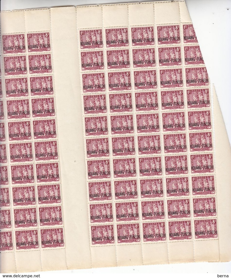 KOUANG TCHEOU 129 FULL SHEET OF 100 MNH  3 Stamps Cut Some Separations - Unused Stamps