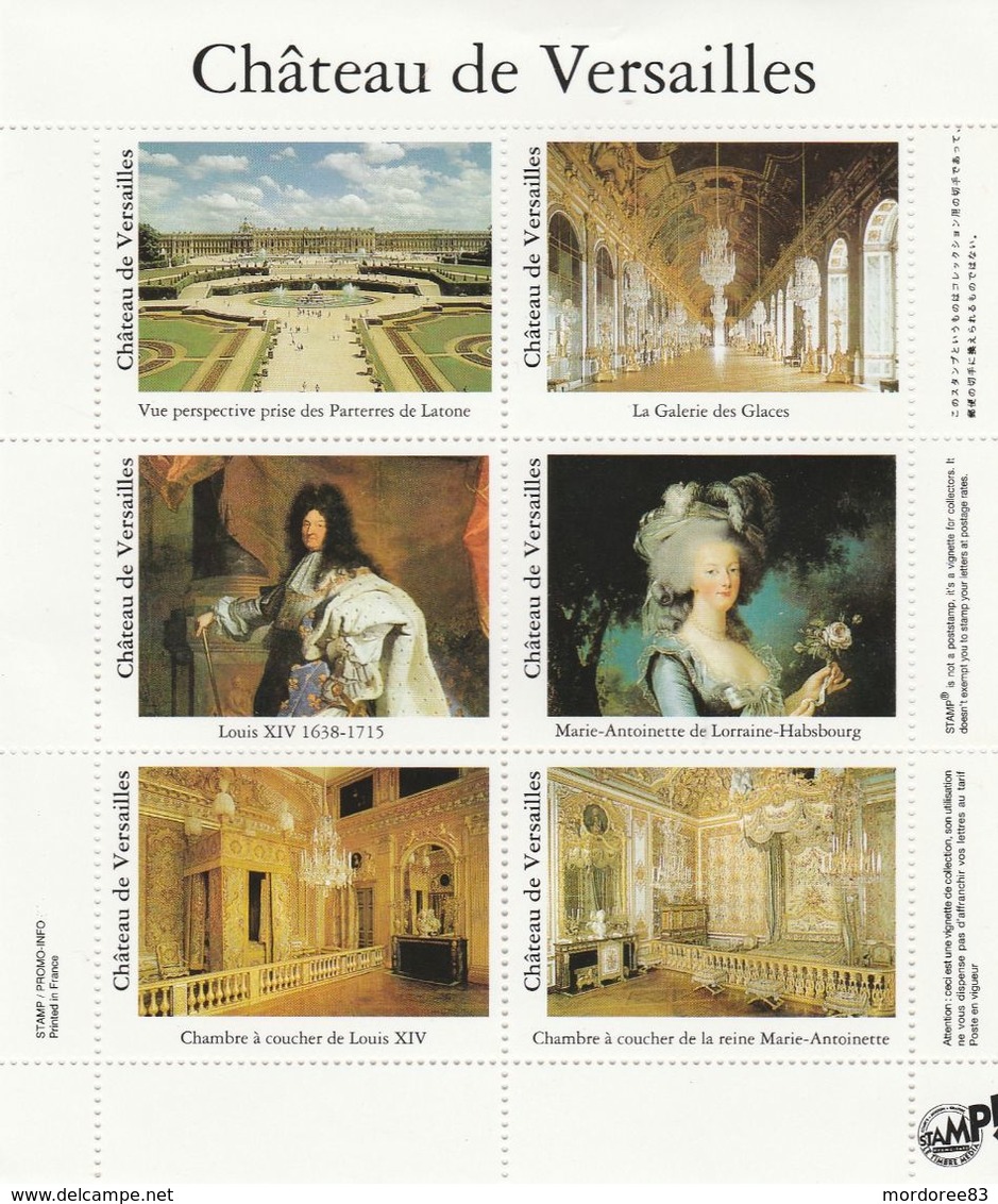 BLOC NEUF** 6 VIGNETTES STAMP CHATEAU DE VERSAILLES  - - Fantasy Labels