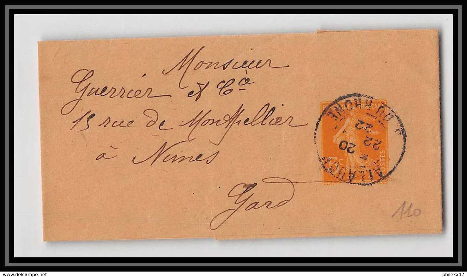 Lettre-110652 Bouches Du Rhone Semeuse 5c Jaune Entier Postal Stationery Bande Journal Allauch Pour Nîmes Gard Tb 1922 - Striscie Per Giornali