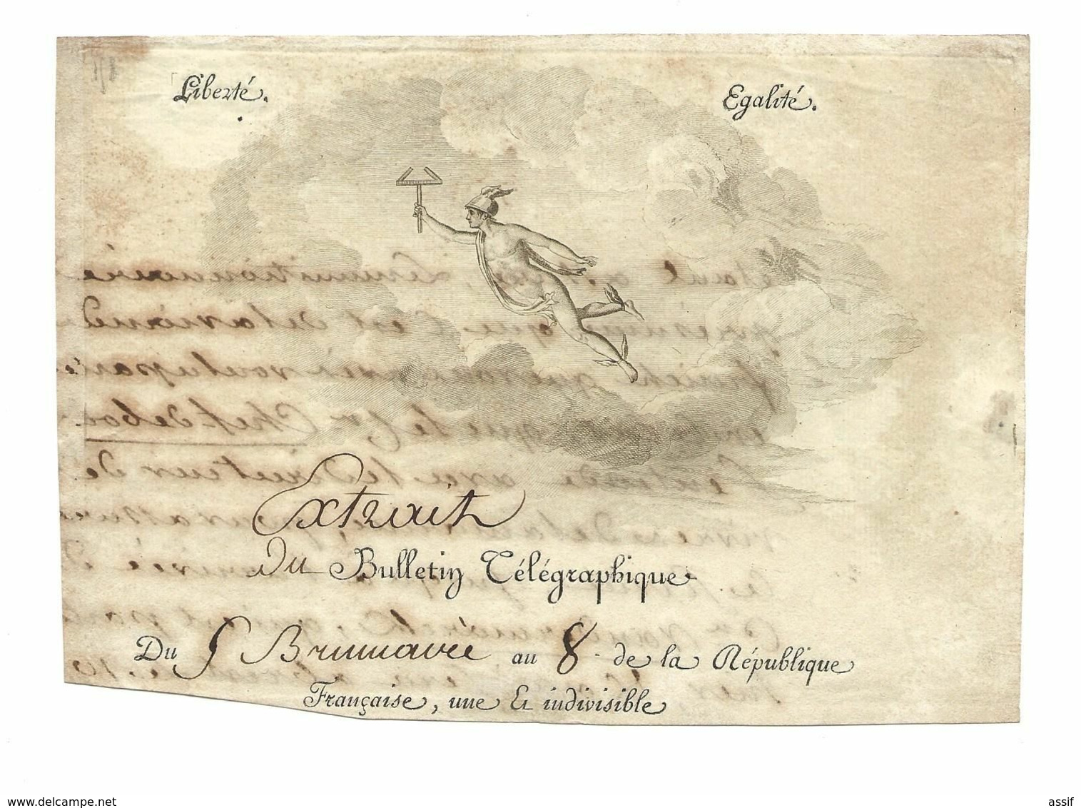 TELEGRAPHIE TELEGRAPHE CLAUDE CHAPPE BREST 1799 Brumaire An 8 DOCUMENT INCOMPLET /FREE SHIPPING R - Telegraphie Und Telefon
