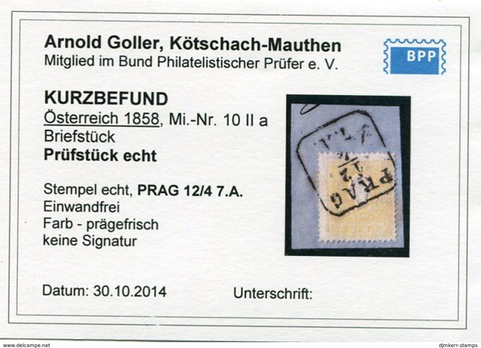 AUSTRIA 1859 Franz Joseph 2 Kr. Type II , Used On Piece  Michel 10 IIa. Goller Short Certificate. - Oblitérés