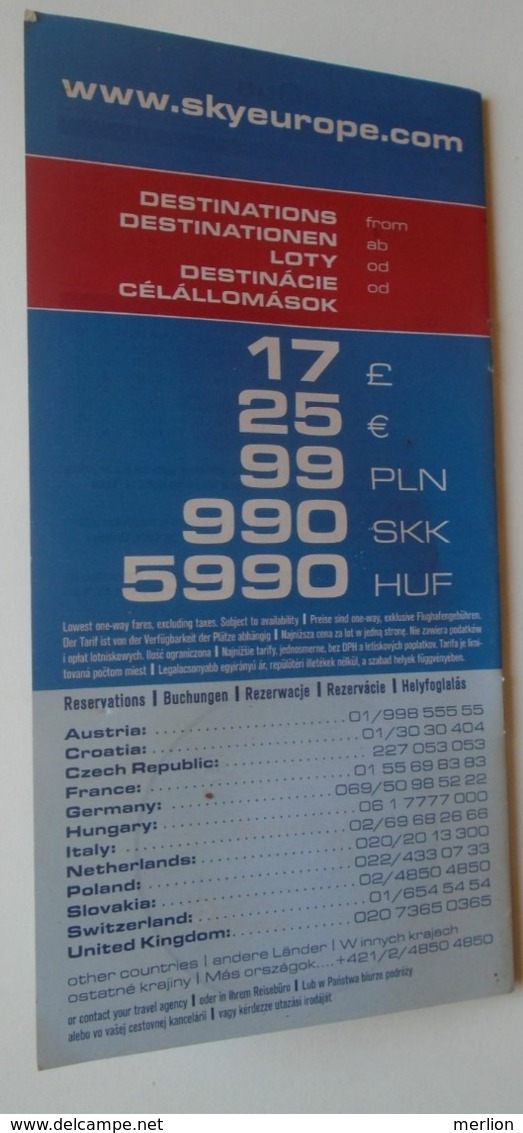 BA26.3 SKY EUROPE  Time Table 2004 Summer  -Sky Europe Airlines - Europa