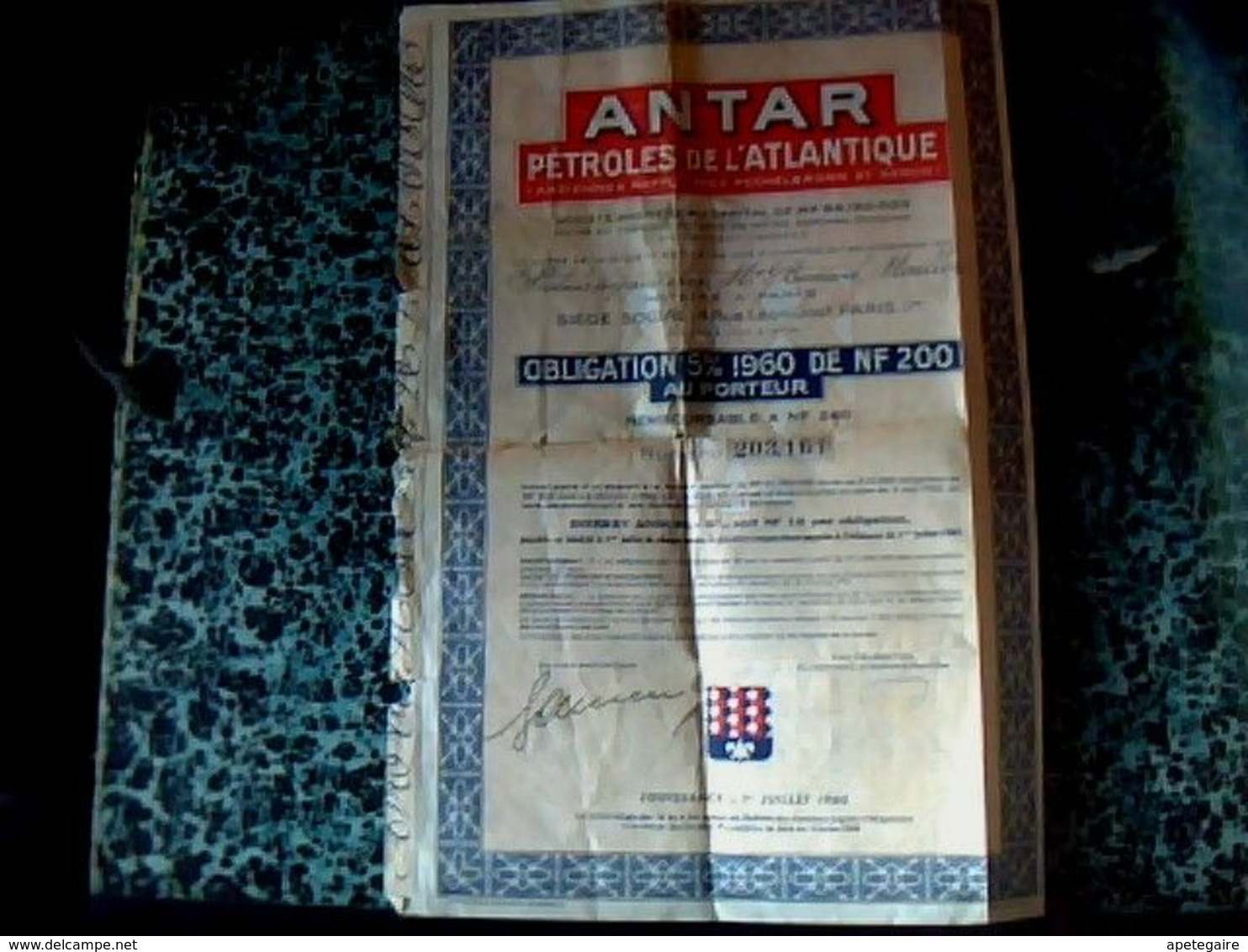 Vieux Papier Obligation 5/100 _1960 De N.F.  Au Porteur ANTAR Pétrole De L'atlantique - Petróleo