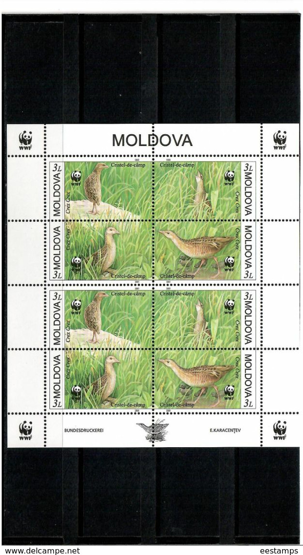 Moldova 2001 . WWF II (Corncrake). Sheetlet Of 8 (2 Bl. Of 4v) . Michel # 379-82 KB - Moldova