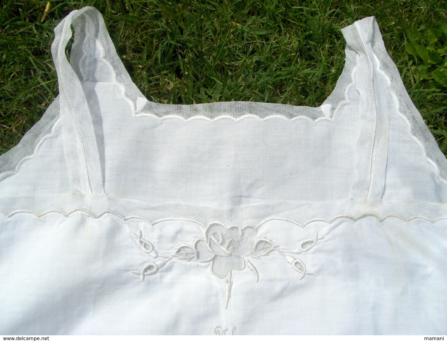 Nuisette Chemise Coton Avec Dentelle  Vintage MONOGRAMME  ML - 1900-1940