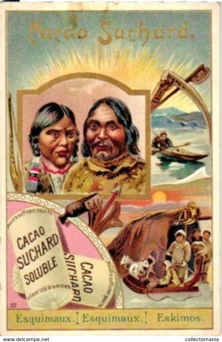 6 Chromo Litho Cards Chocolate SUCHARD Set64B C1898 Races Of Mankind Chinese Eskimos Sahara Philipnes Georgie - Suchard