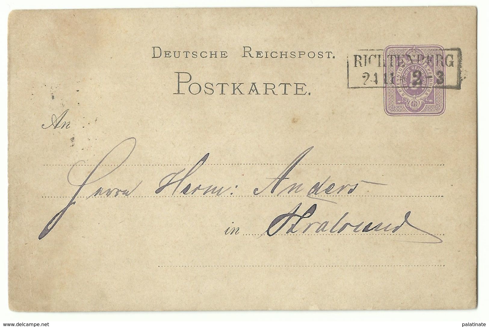 DR Ka2 Richtenberg Auf Ganzsache 5 Pfg 24.11.1876 Nach Stralsund - Briefe U. Dokumente