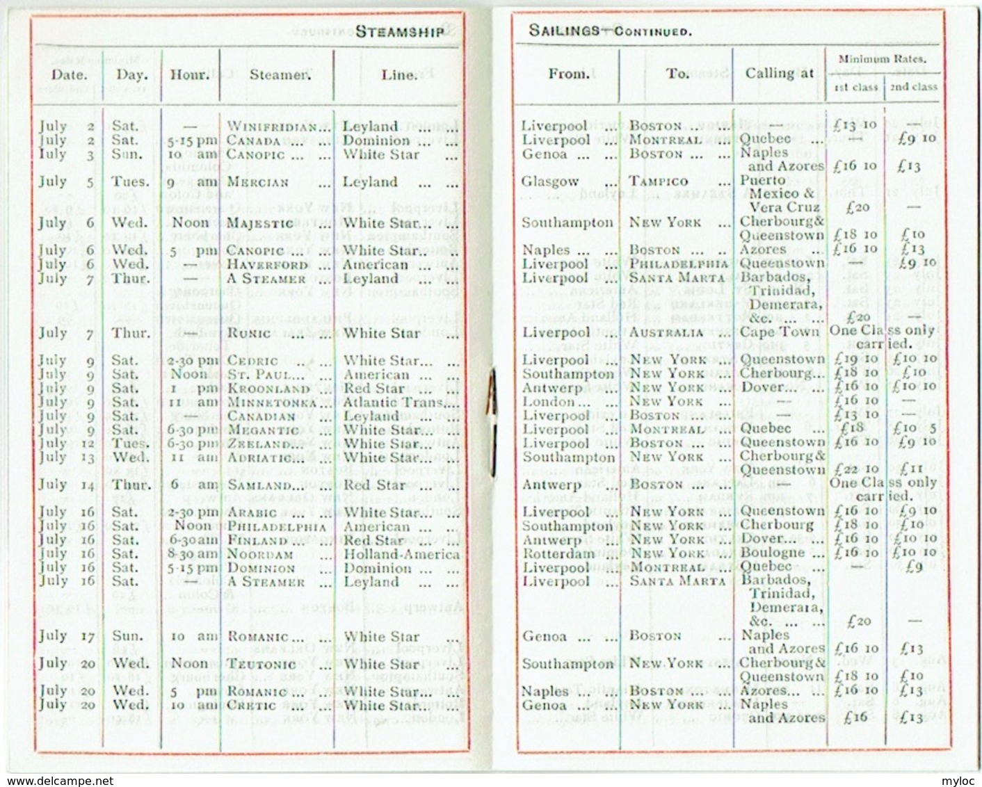 Steamship Sailings, May 1910. Lines : Red Star- White Star/ American-Atlantic Transport/ Dominion_Holland-America. - Mondo