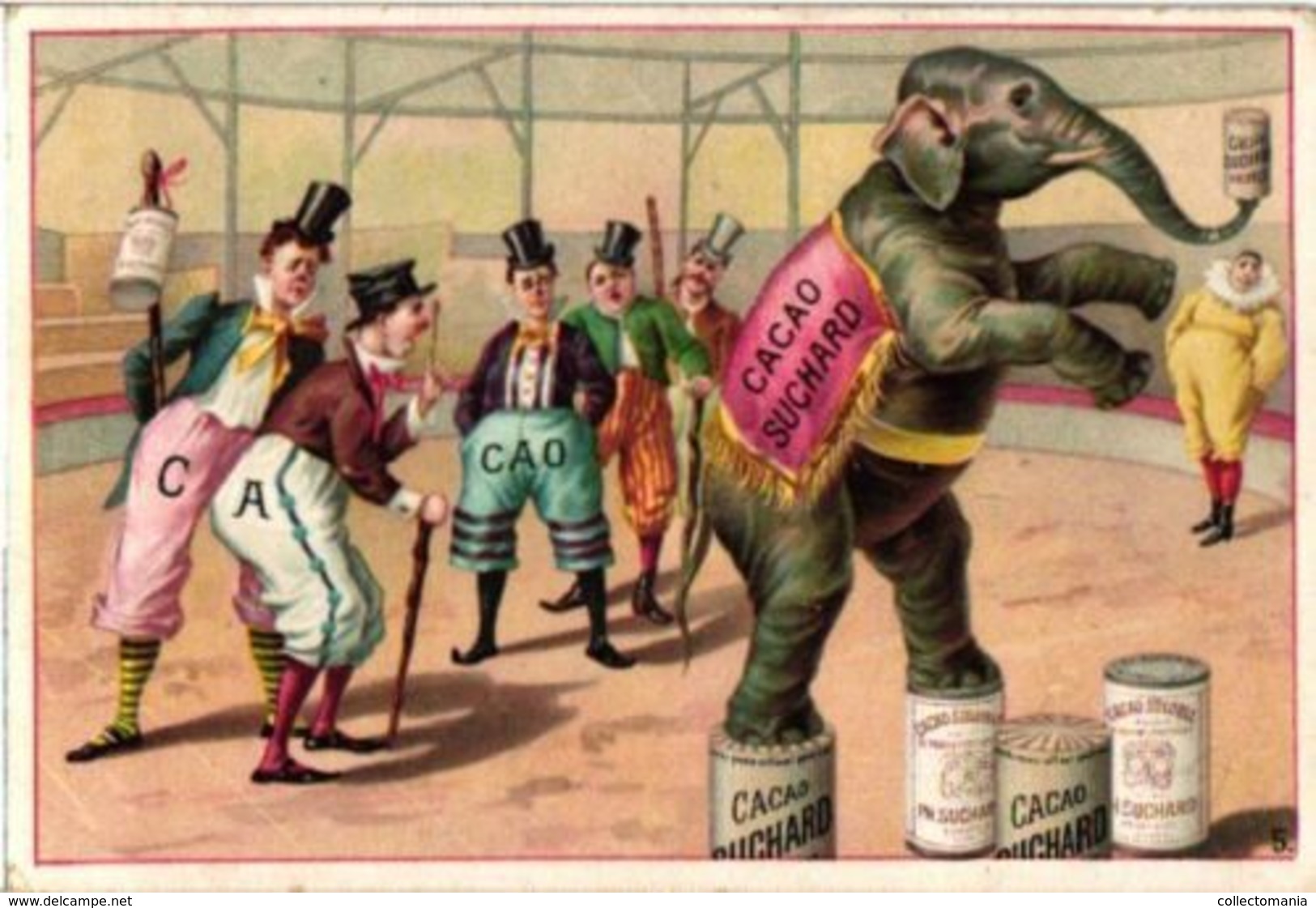 6 Chromo Litho Cards Advertising Swiss Chocolate SUCHARD Set68A C1898 Circus Scenes Pigs Clowns Horses Manege - Suchard