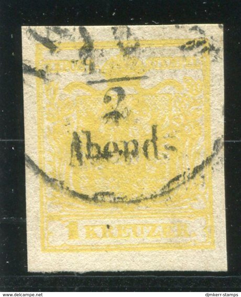 AUSTRIA 1850 Arms 1 Kr.yellow On Machine Paper Type III, Used.  Michel 1Y  Signed Ferchenbauer - Gebruikt