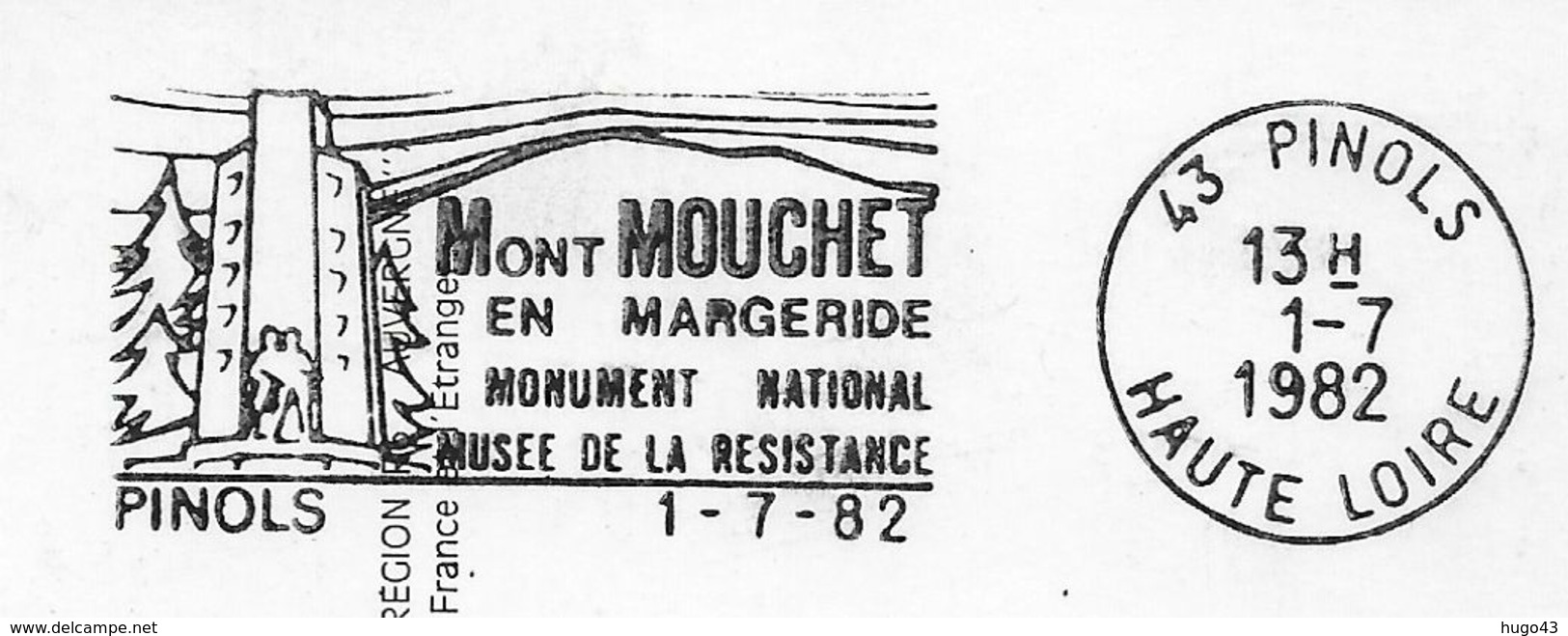 (RECTO / VERSO) PINOLS EN 1982 - MONUMENT NATIONNAL DU MONT MOUCHET - BEAU TIMBRE ET FLAMME AU DOS - CPM GF NON VOYAGEE - Altri & Non Classificati