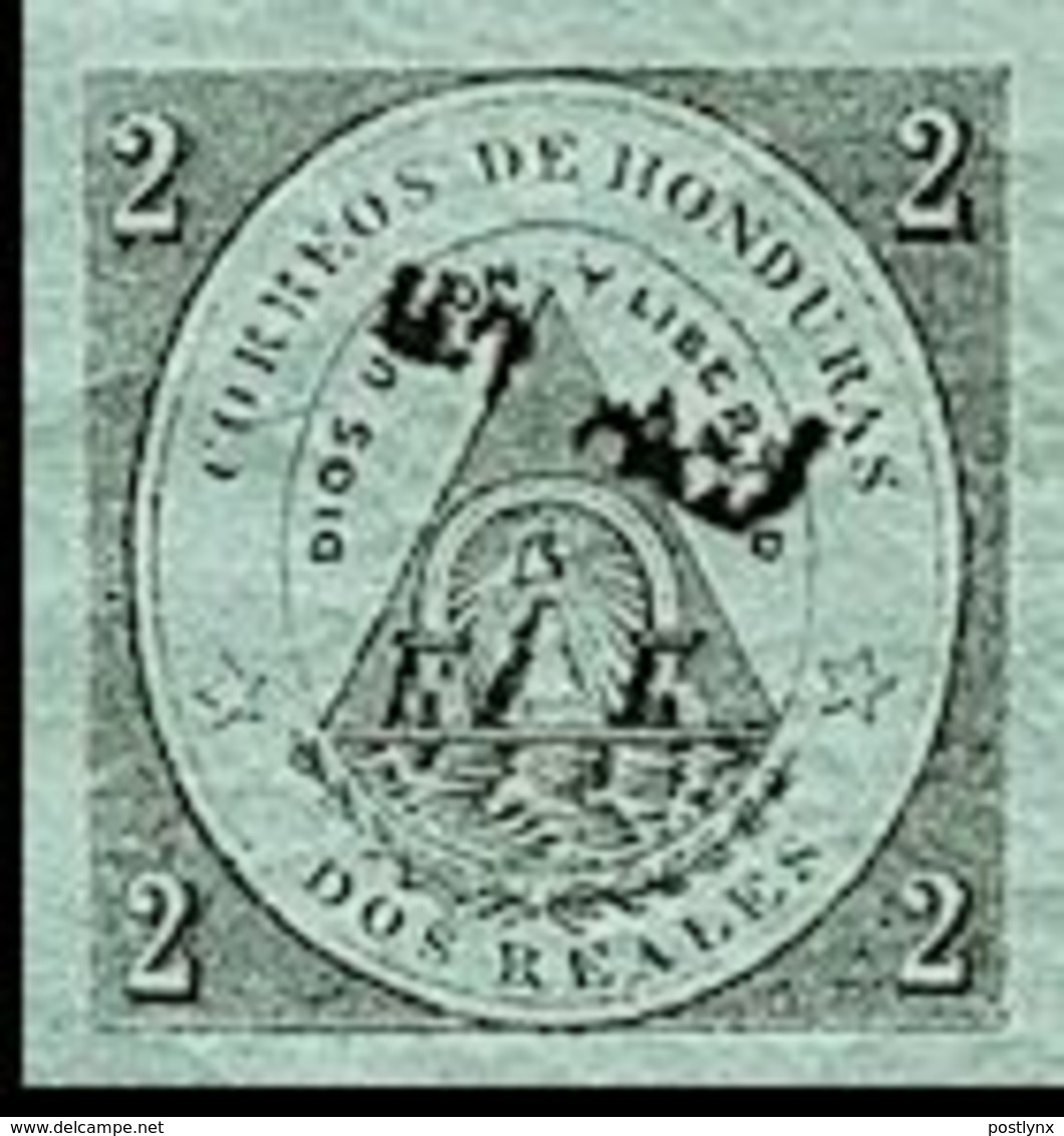 €22.80 HONDURAS 1877 Coat Of Arms 1/2r Green OVPT.black IMPERF. - Volcanos