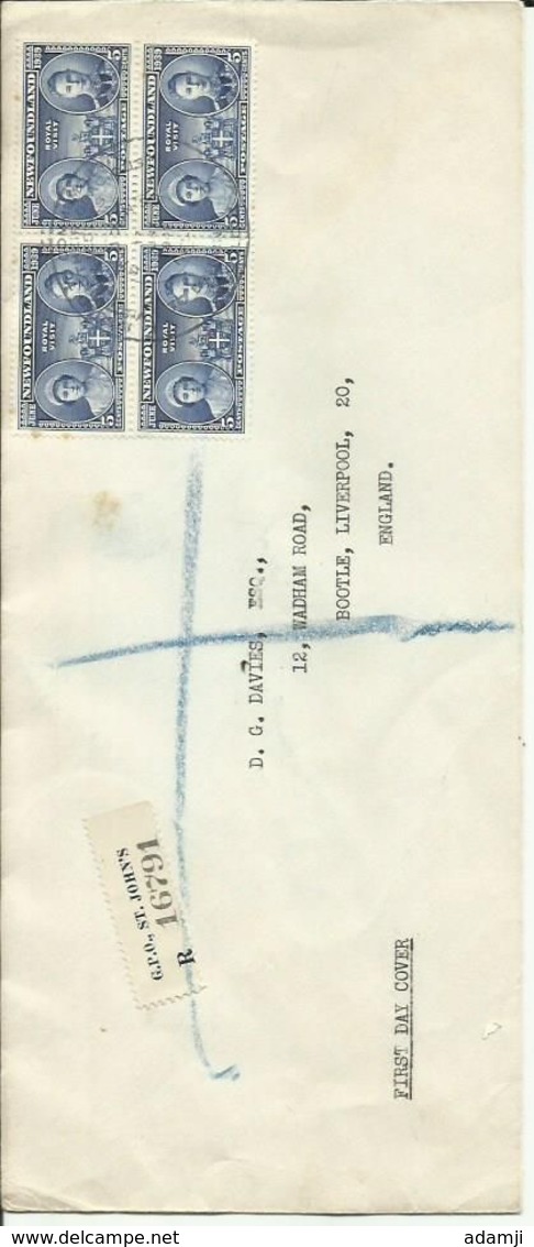 NEWFOUNDLAND 1939 ROYAL VISIT REGISTERED FDC - America (Other)