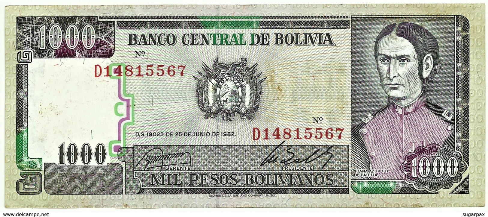 Bolivia - 1000 Pesos Bolivianos - D. 25.06.1982 - Pick 167 -  Serie D ( 8 Digits ) 1 000 - Bolivie