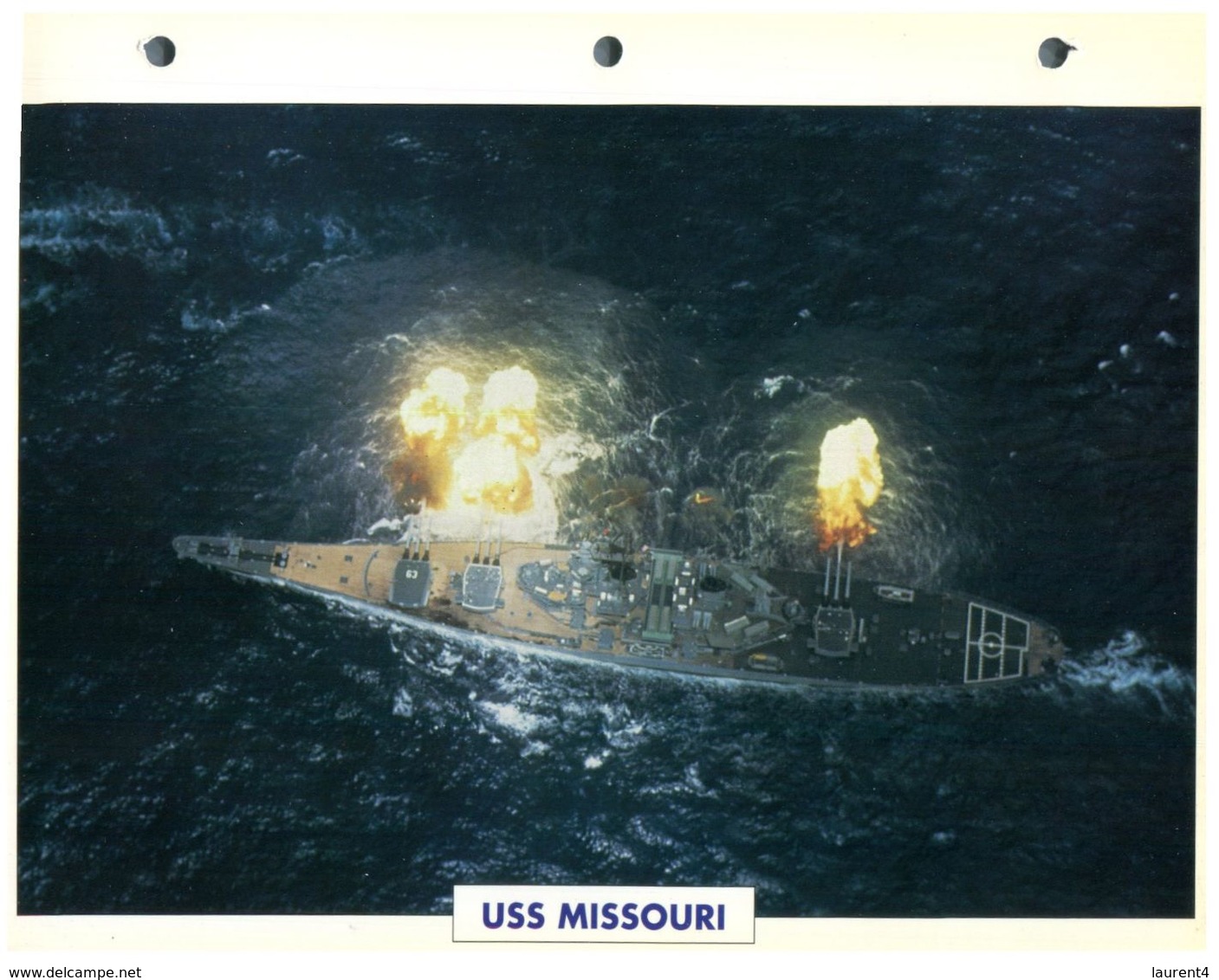 (25 X 19 Cm) C - Photo And Info Sheet On Warship - USS Missouri (gun Firing) - Other & Unclassified