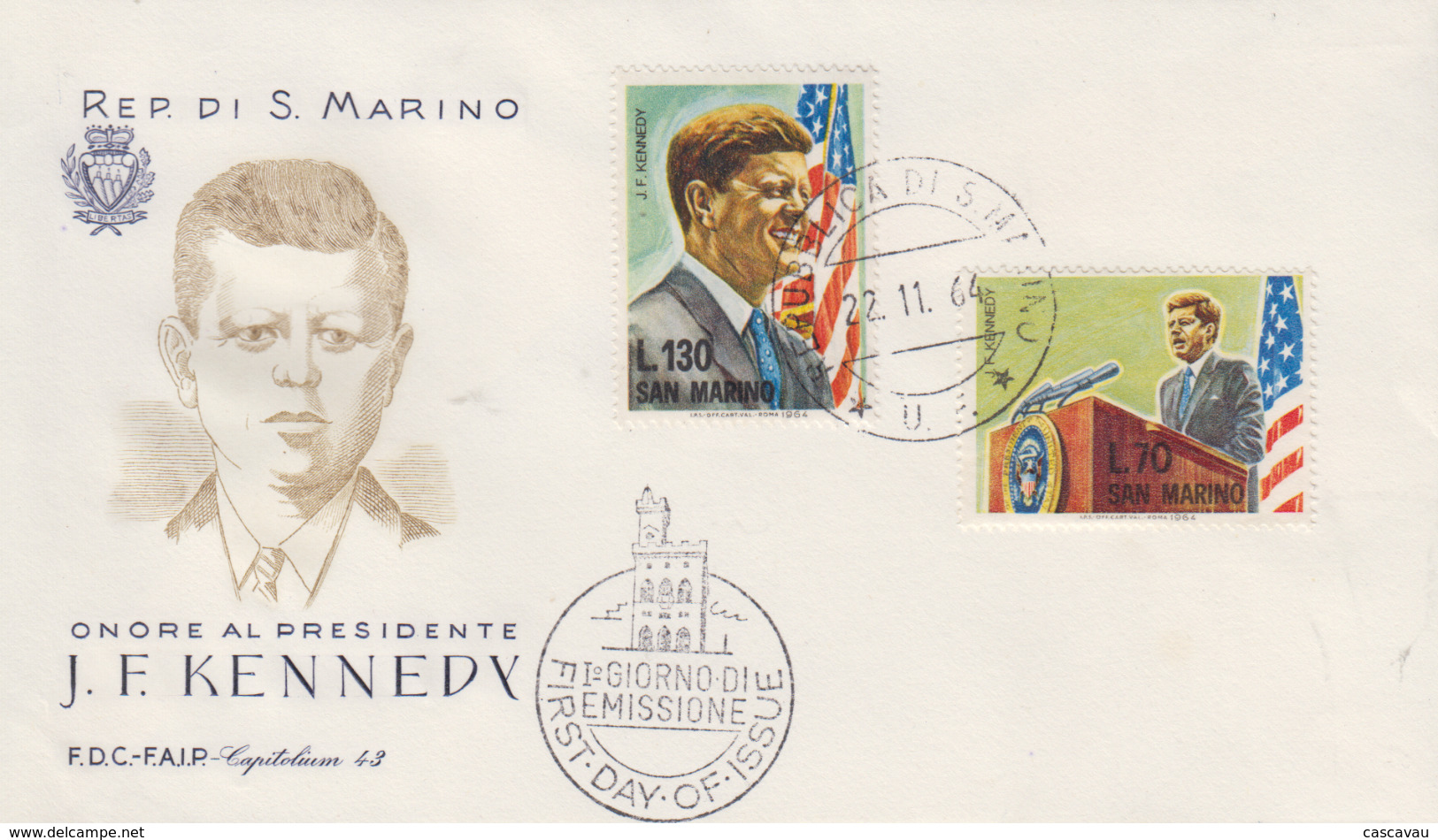 Enveloppe  FDC  1er  Jour    SAN  MARINO    Président   John  KENNEDY   1964 - Kennedy (John F.)