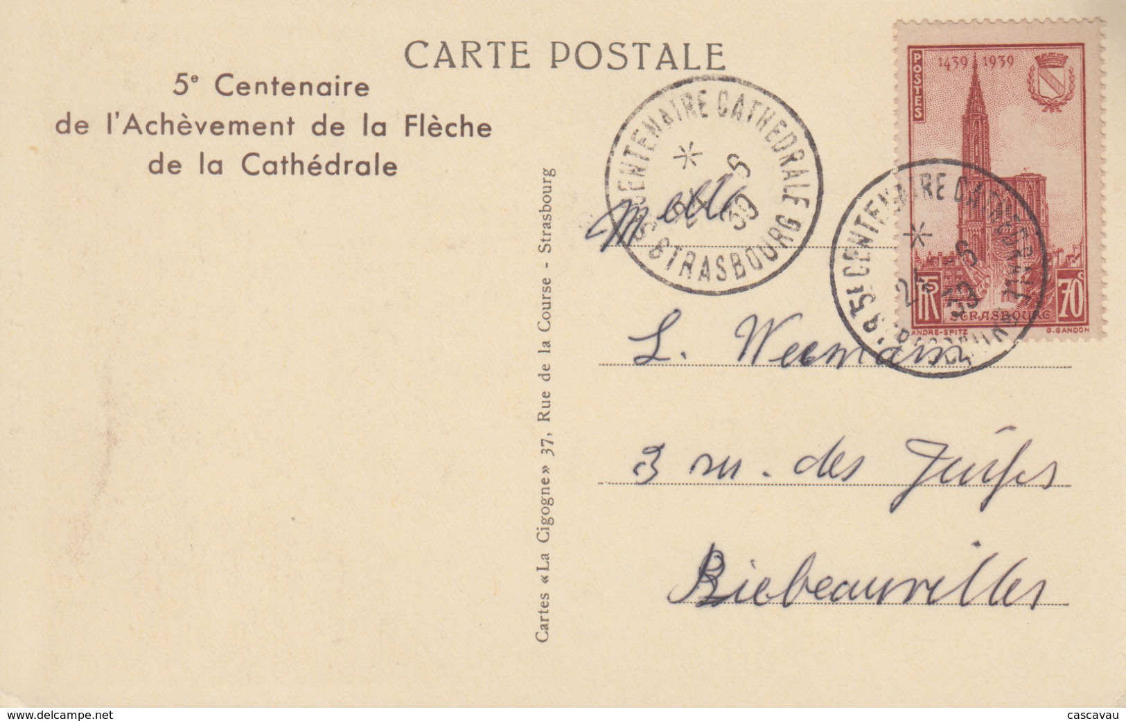 Carte  Maximum   FRANCE   Cathédrale  De   STRASBOURG    1939 - 1930-1939