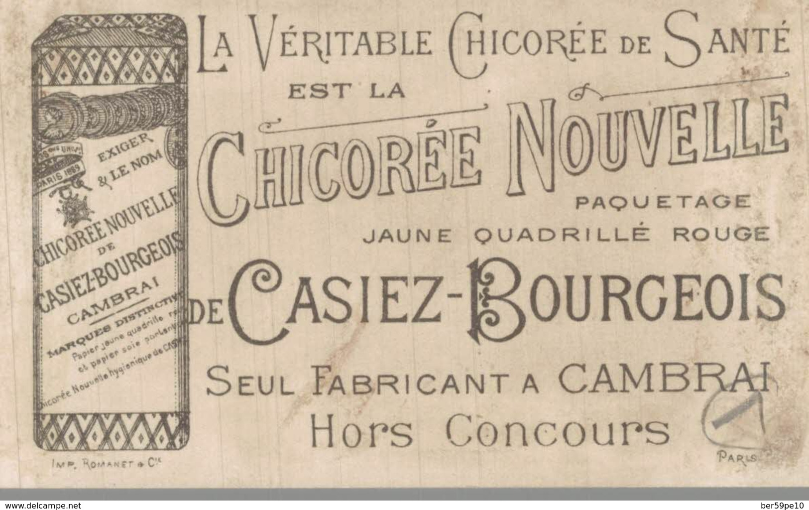 CHROMO CHICOREE NOUVELLE CASIEZ-BOURGEOIS CAMBRAI  SUR LE PAQUEBOT - Autres & Non Classés