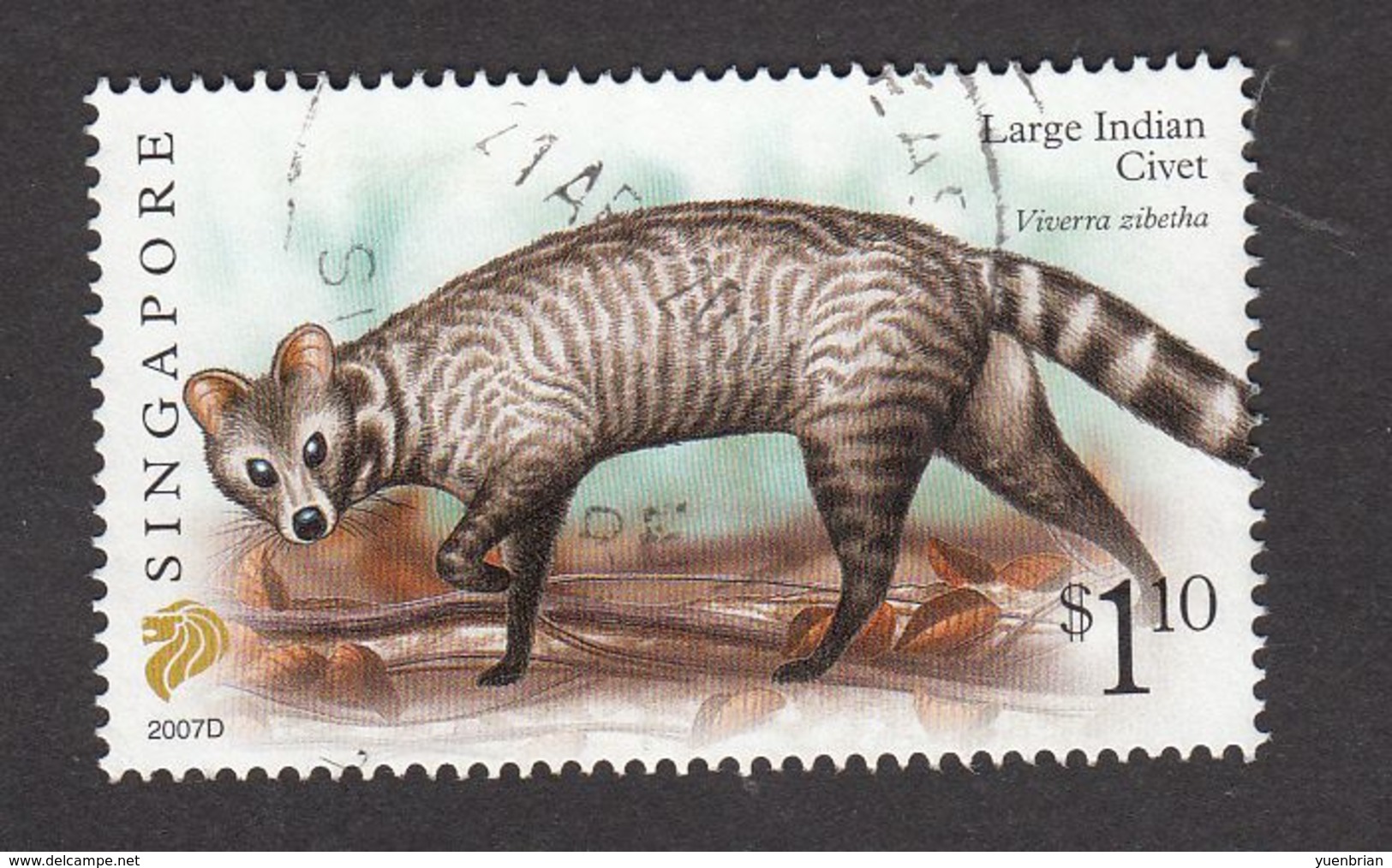 Singapore, 2007 Definitive Stamp Series, $1.10 Large Indian Civet "2007D", Fine Used - Singapur (1959-...)