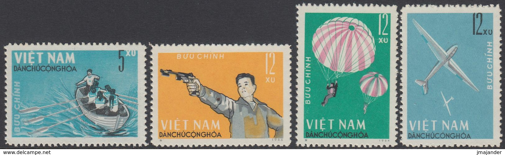 Vietnam (North) 1964 - National Defense Games: Parachuting, Shooting, Glider, Rowers - Mi 330-333 ** MNH - Vietnam