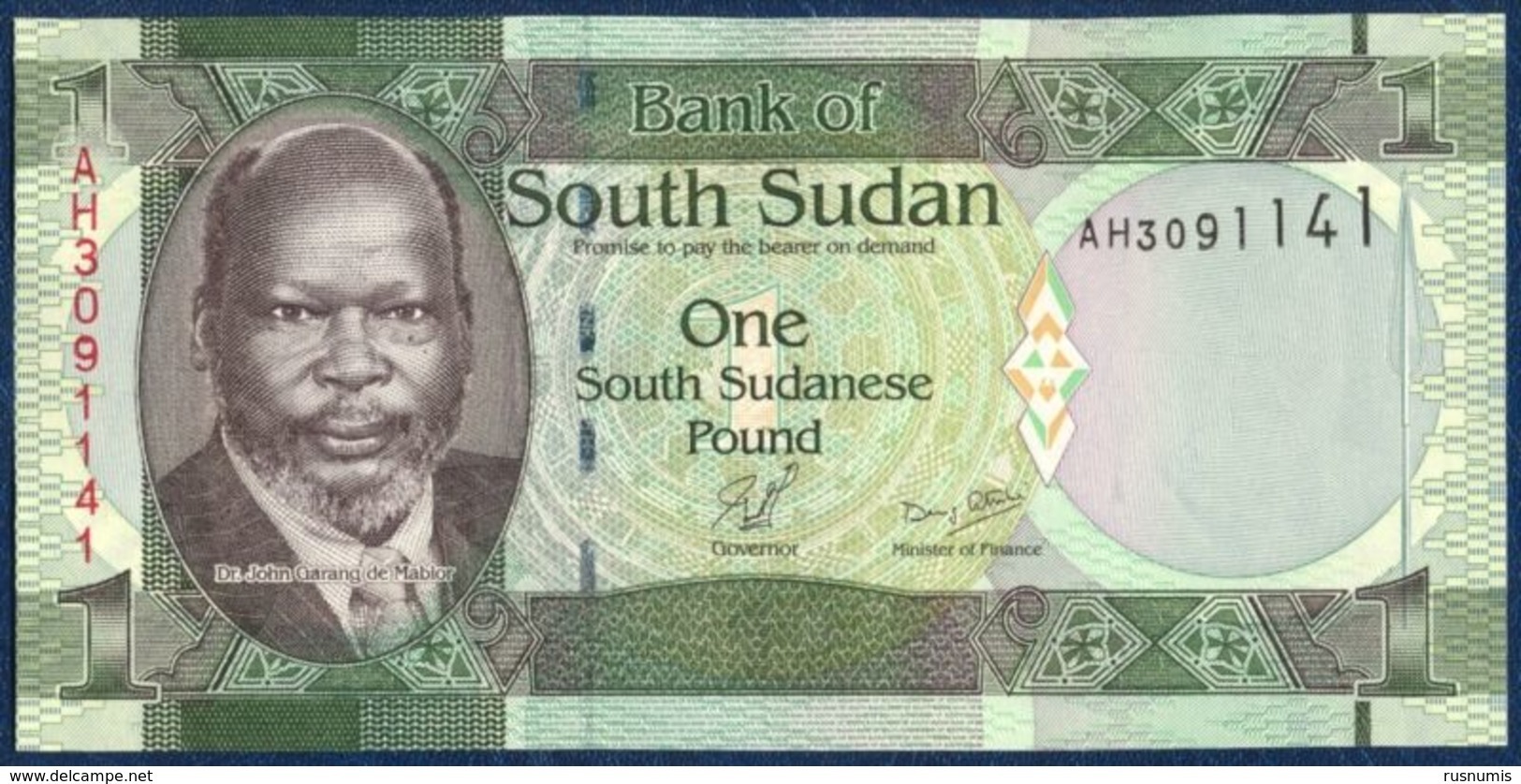 SOUTH SUDAN 1 POUND P-5 Dr. John Garang De Mabior - Africa Wildlife Giraffes 2011 UNC - Zuid-Soedan