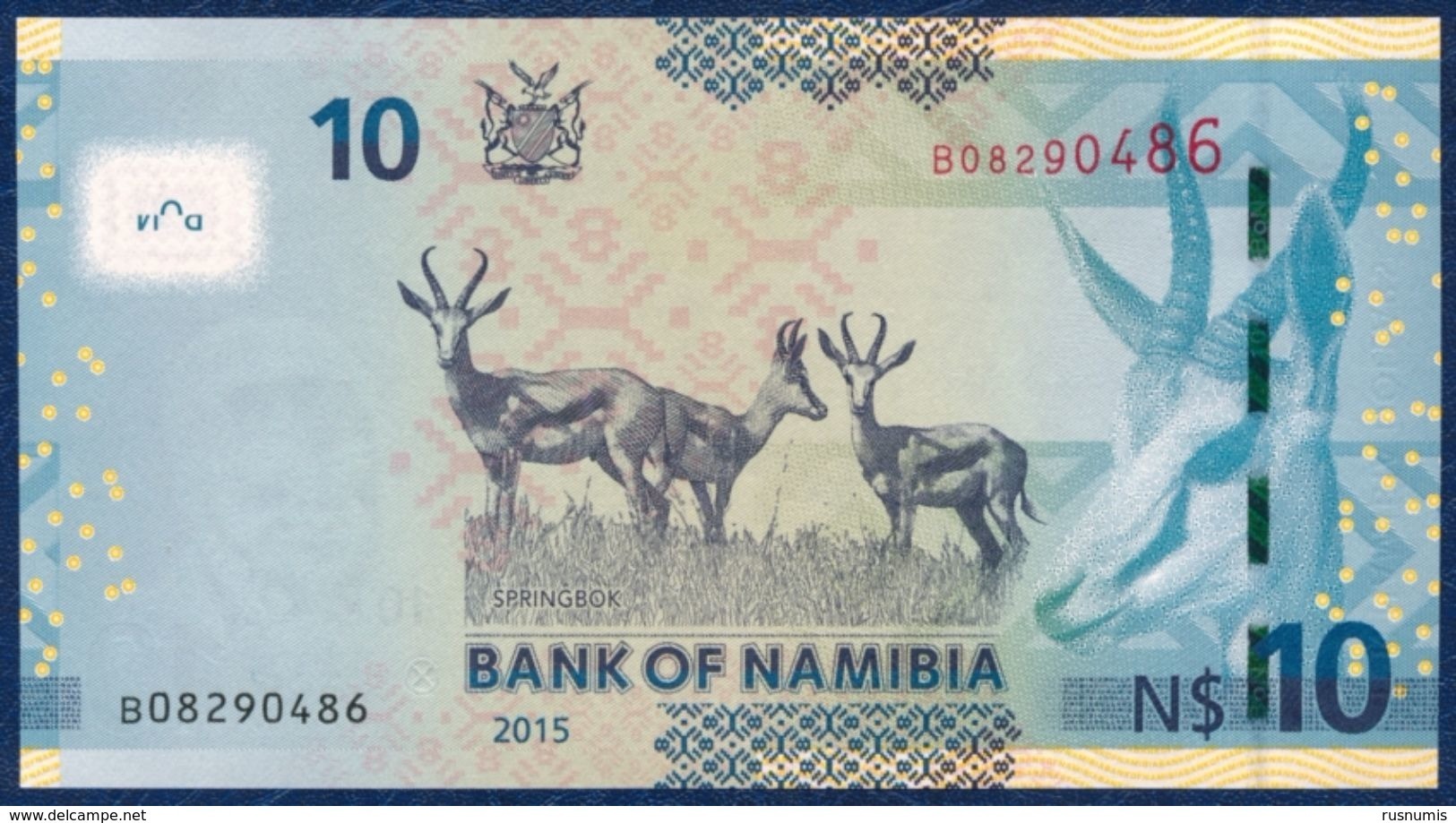 NAMIBIA 10 DOLLARS P-16  FAUNA ANIMALS SPRINGBOK 2015 UNC - Namibia