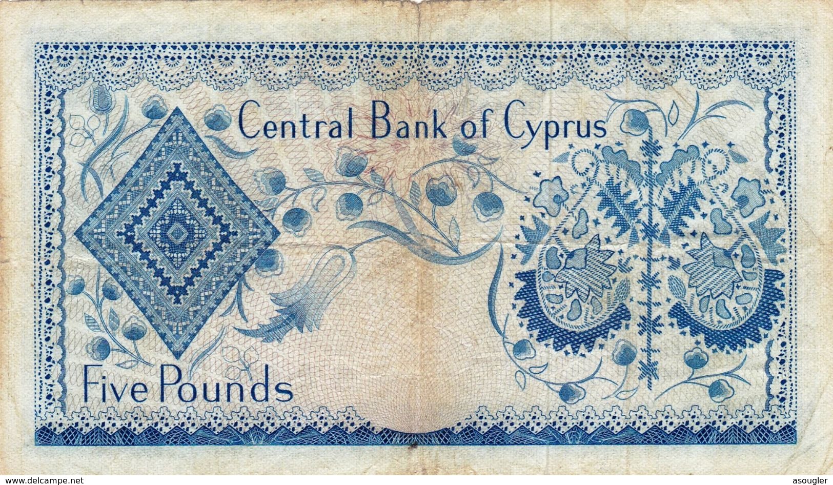 CYPRUS (GREECE) 5 POUNDS 1969 P-44a F-VF "free Shipping Via Registered Air Mail" - Cyprus