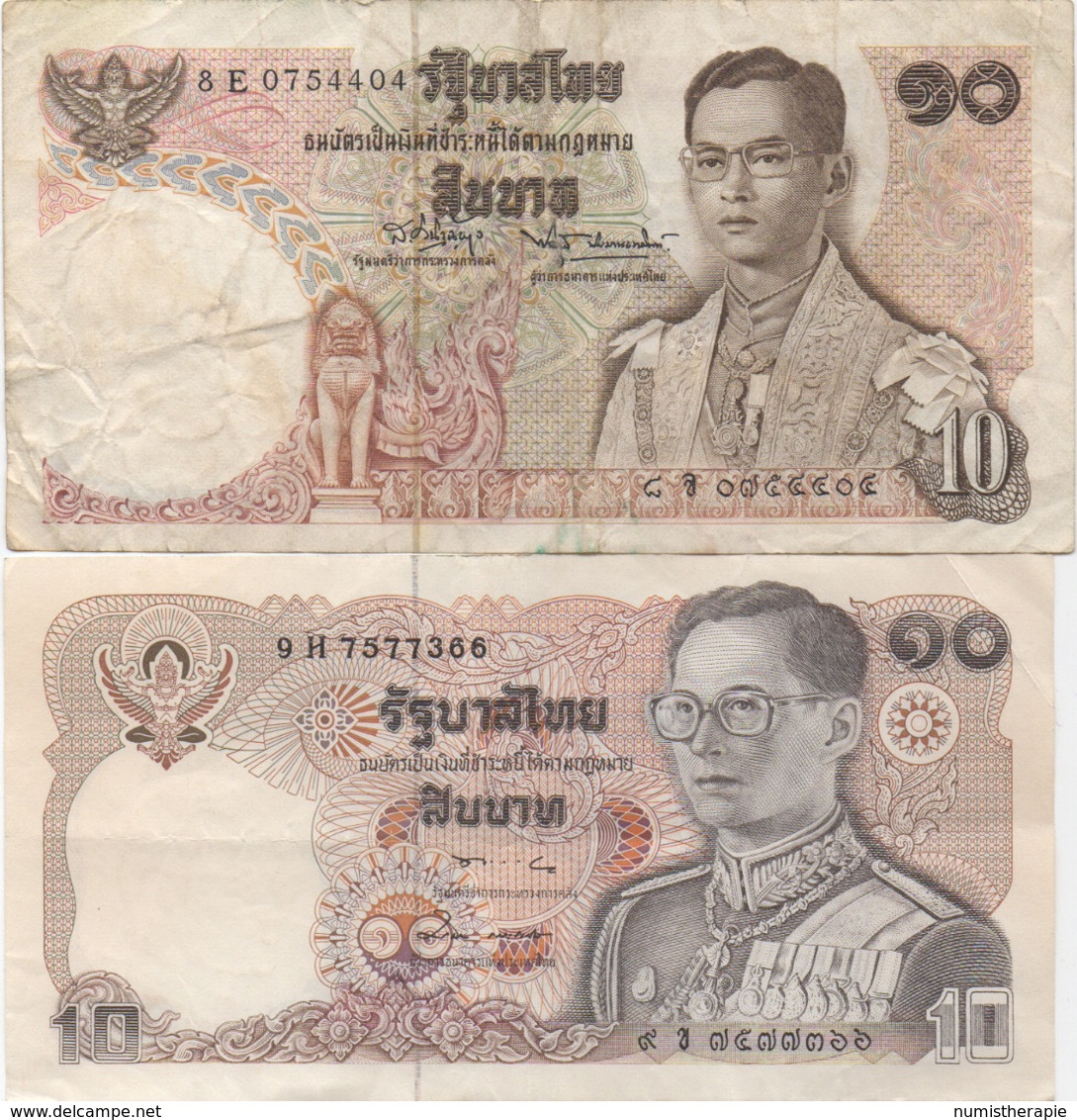 Thaïlande : Pair De 2 Billets Différents : 10 Baht X 2 (état : Mauvais + Bon) - Thailand