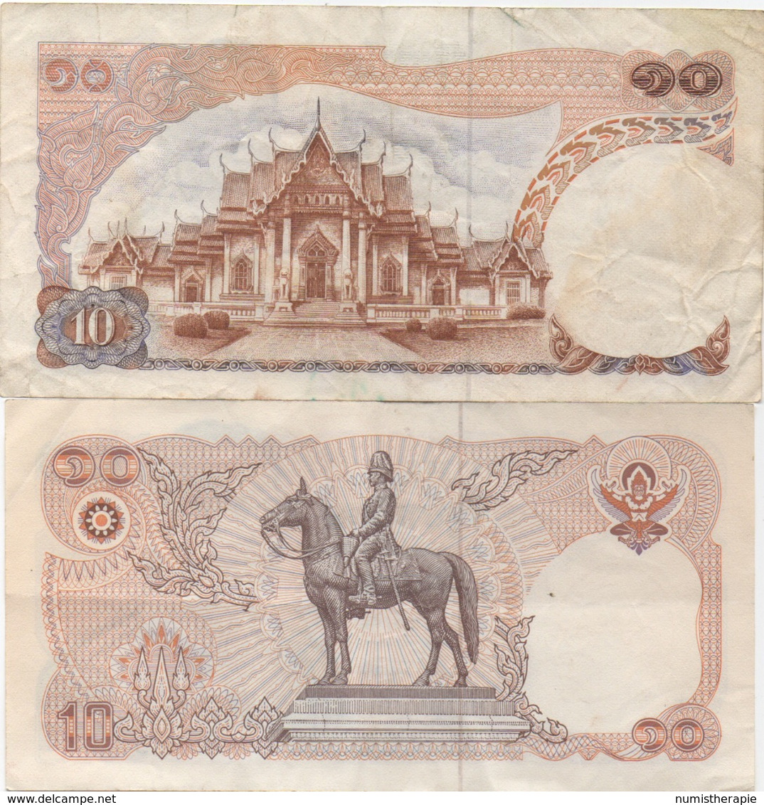 Thaïlande : Pair De 2 Billets Différents : 10 Baht X 2 (état : Mauvais + Bon) - Thailand