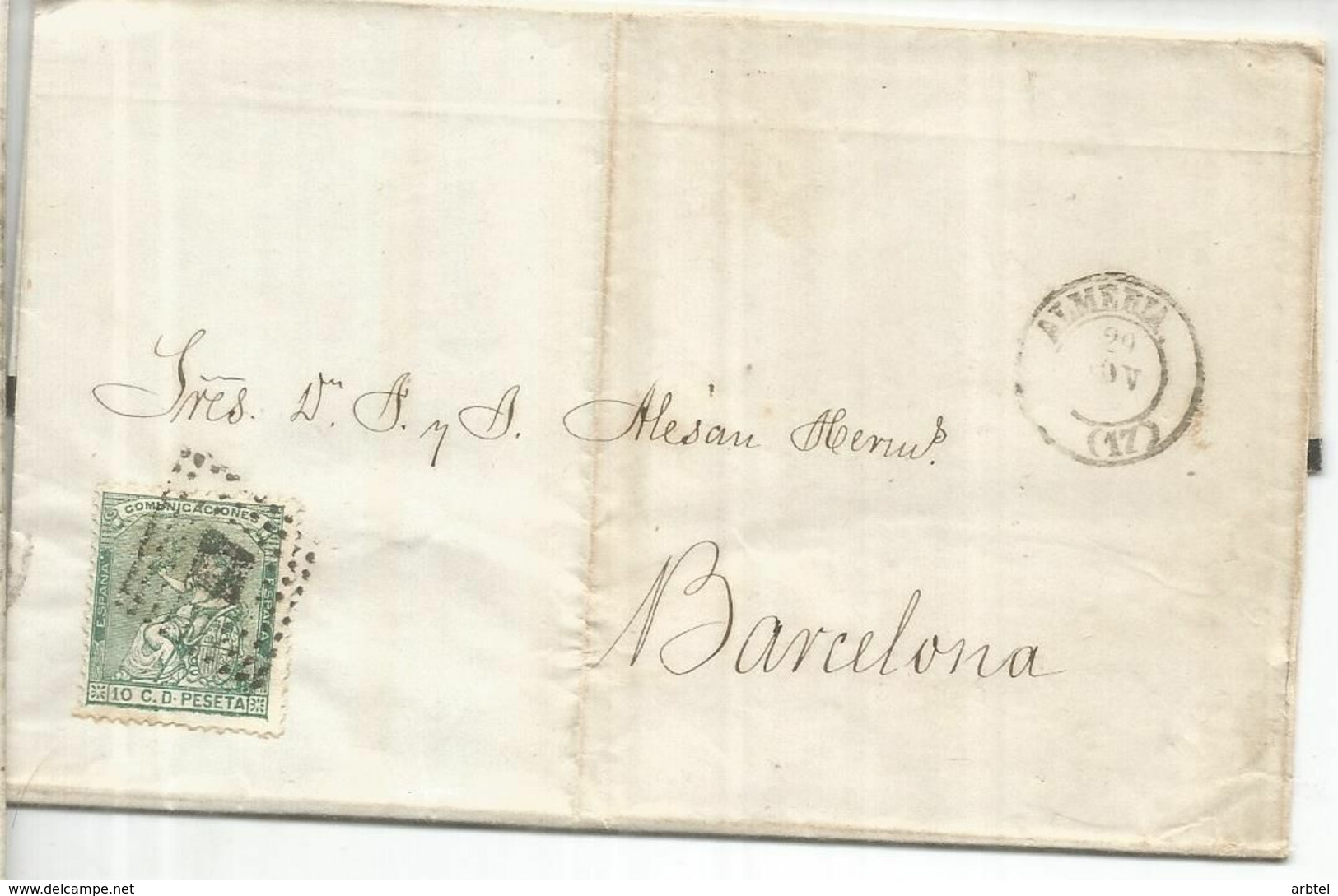 ALMERIA A BARCELONA 1873 CARTA DE LUTO - Covers & Documents