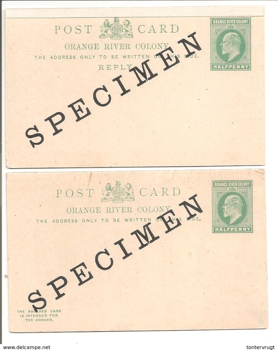 Oranje River Colony. Postcard Halfpenny With Answer Both With SPECIMEN - Orange Free State (1868-1909)