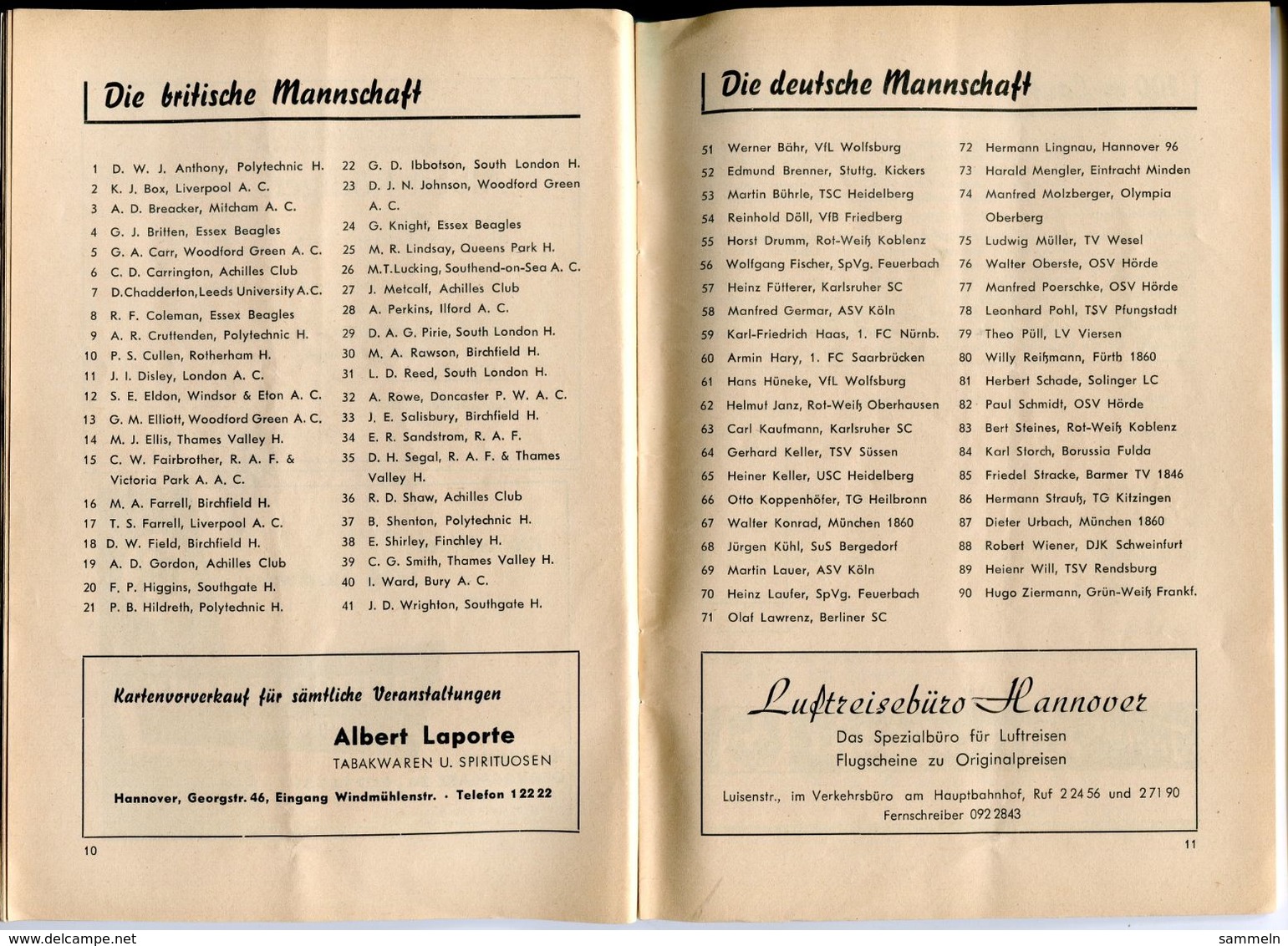 F0400 - Programmheft "Leichtathletik-Länderkampf Großbritannien-Deutschland", Hannover 1957 - Athletics