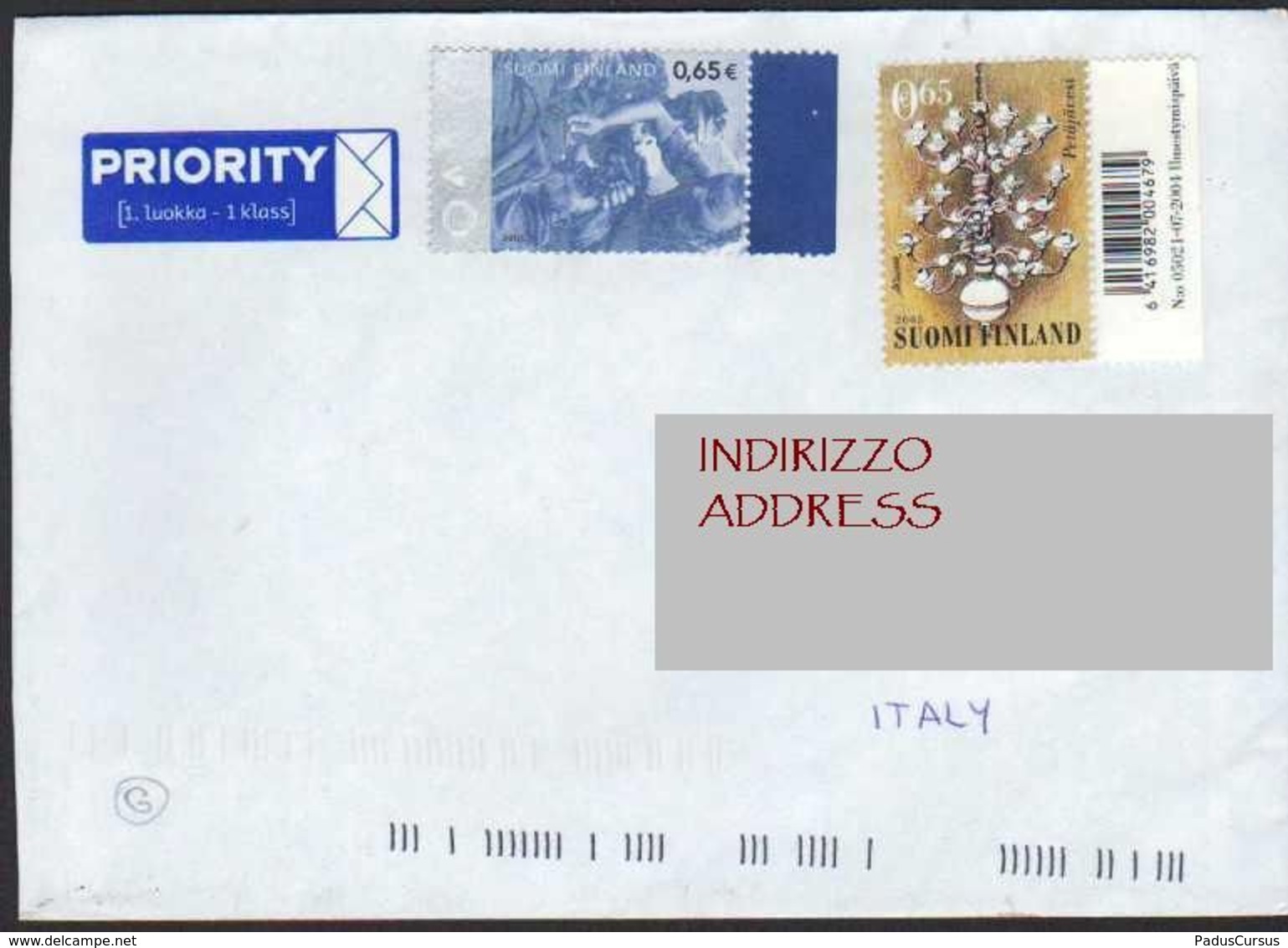 Finland Italia Barcode Code-barres Codice A Barre LET00031 - Lettres & Documents