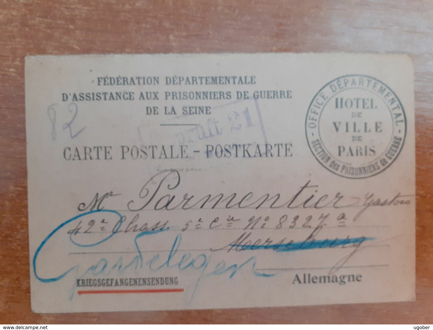 Carte Postale Assistance Aux Prisonniers De Guerre.... G14/24 - 1914-18