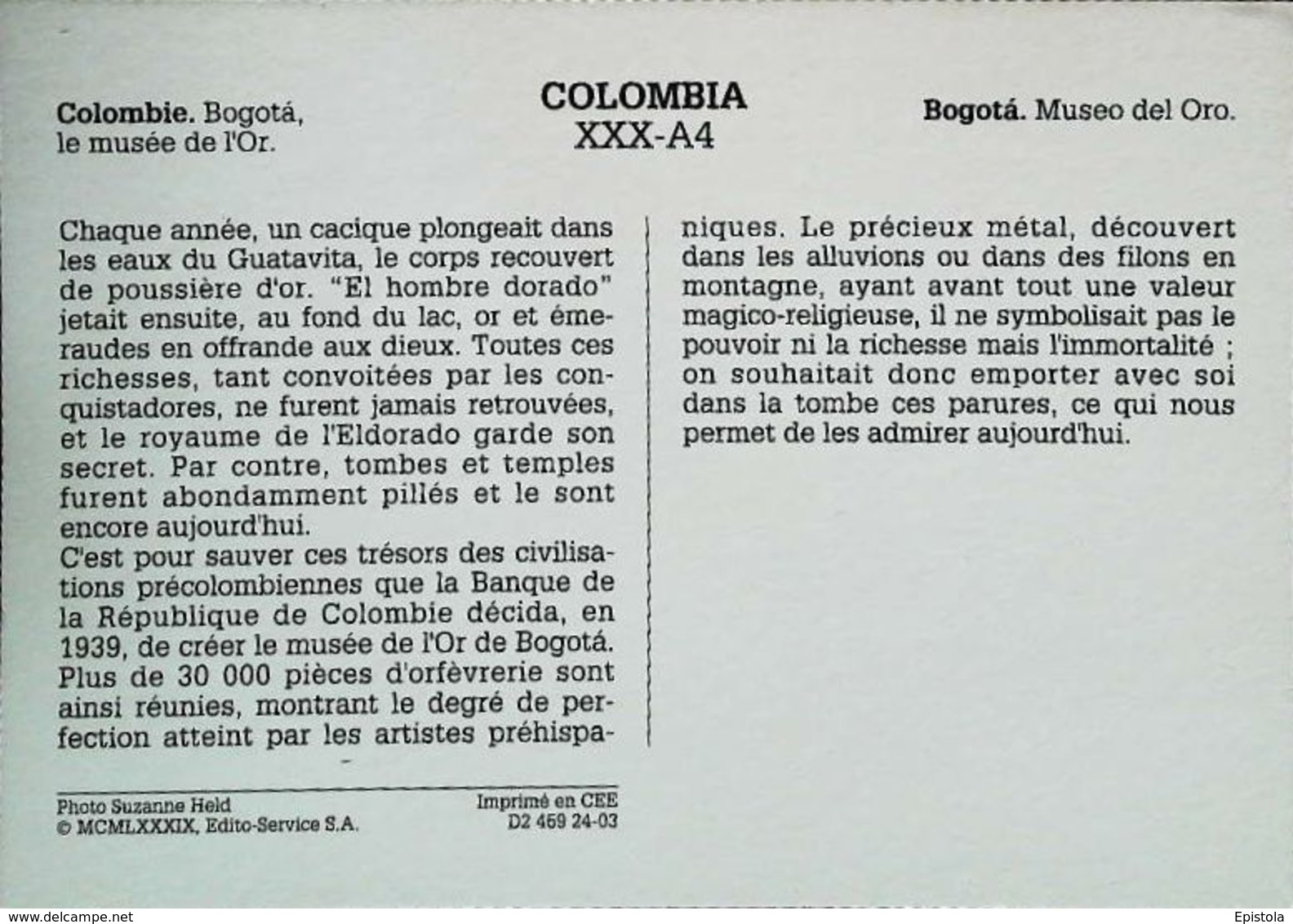Colombie   Bogota Le Mussée De L'or - Museo Del Oro - Masque Mask  Années 80s - Colombia