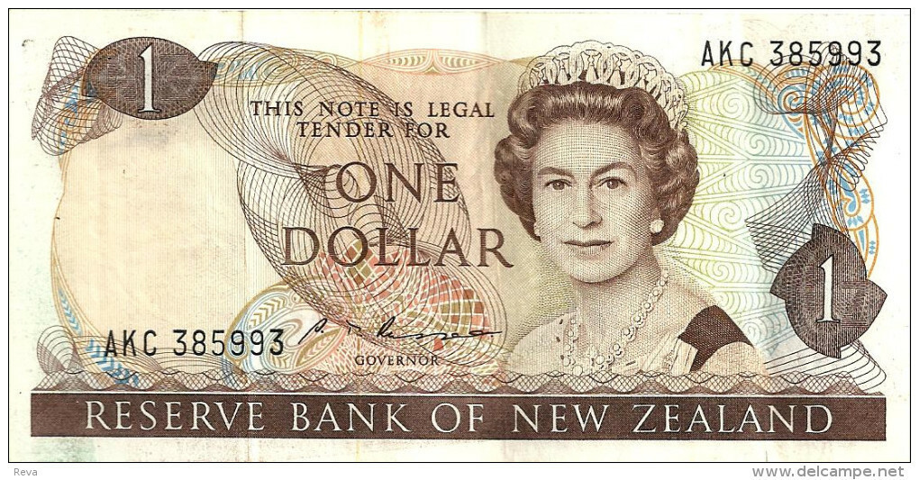 NEW ZEALAND $1 JAMES COOK WMK 1ST ISSUE HEAD OF QEII BIRD BACK ND(1975-77) SIGN KNIGHT P.163c W. 1992 READ DESCRIPTION - New Zealand