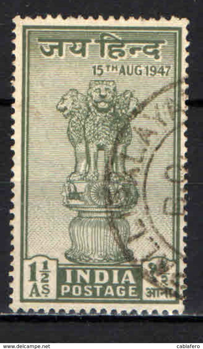 INDIA - 1947 - ASOKA PILLAR - DOMINION OF INDIA Aug. 15, 1947 - USATO - Used Stamps