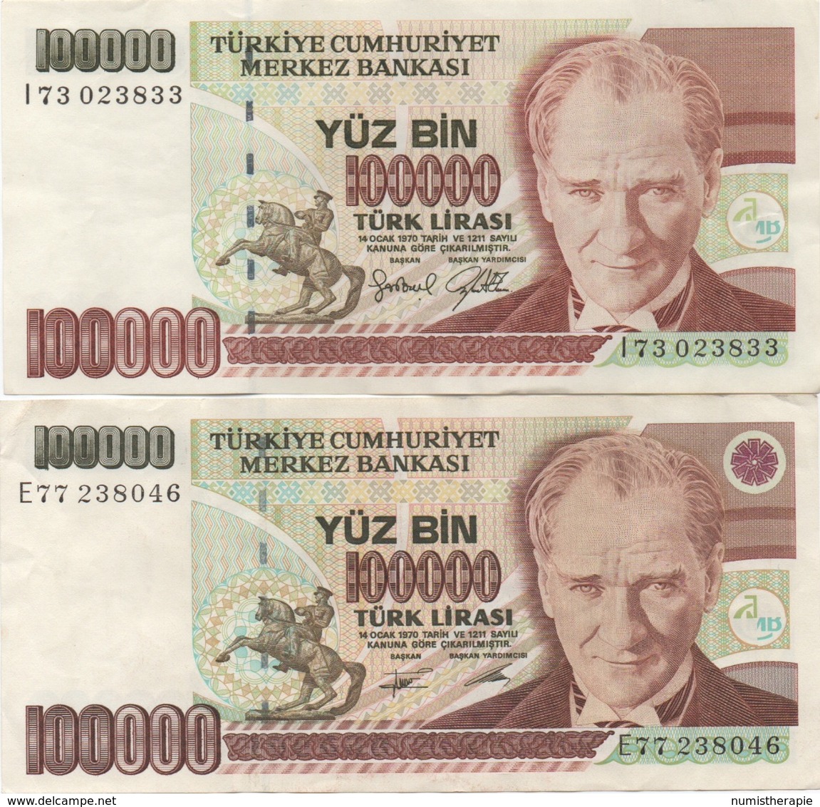 Turquie Turkey : Pair De 2 Billets Jumeaux 100000 Lirasi (sans Et Avec PUCE?) - Turquie