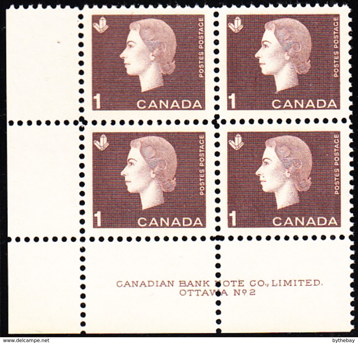 Canada 1963 MNH Sc #401 1c QEII Cameo Plate #2 LL - Números De Planchas & Inscripciones