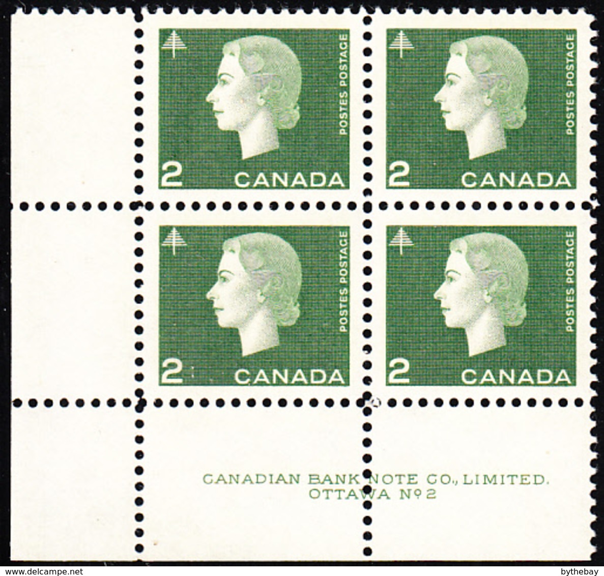 Canada 1963 MNH Sc #402 2c QEII Cameo Plate #2 LL - Plate Number & Inscriptions