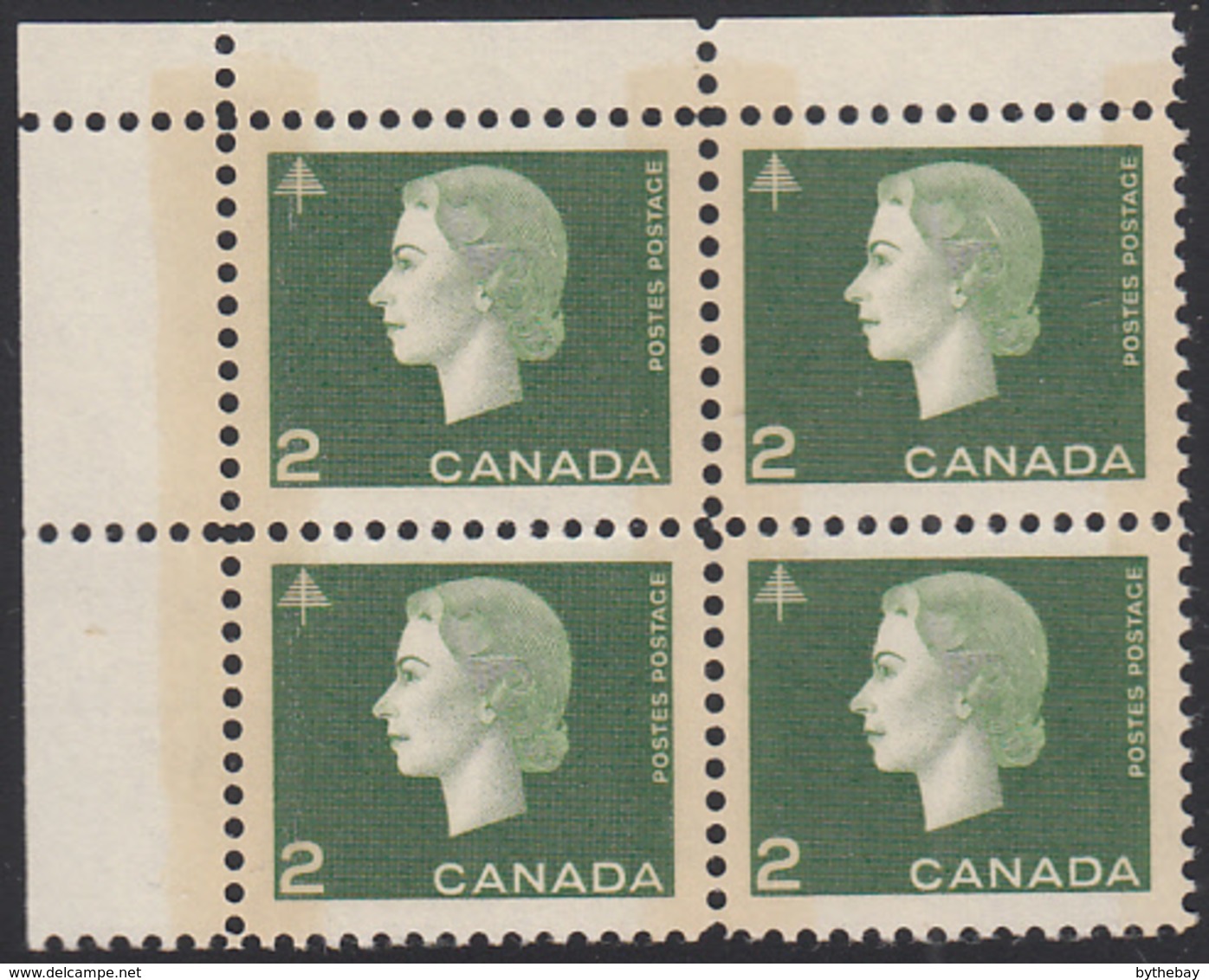 Canada 1963 MNH Sc #402p 2c QEII Cameo W2B Wide Selvedge UL - Plate Number & Inscriptions