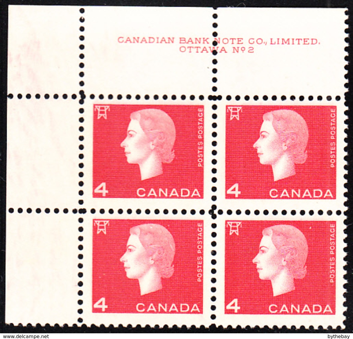 Canada 1963 MNH Sc #404 4c QEII Cameo Plate #2 UL - Num. Planches & Inscriptions Marge