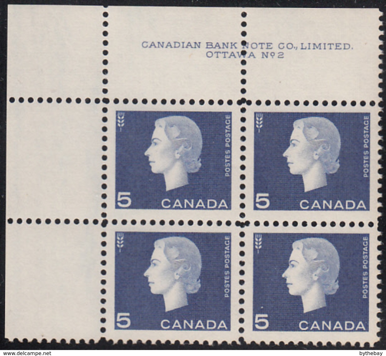 Canada 1962 MNH Sc #405 5c QEII Cameo Plate #2 UL - Num. Planches & Inscriptions Marge